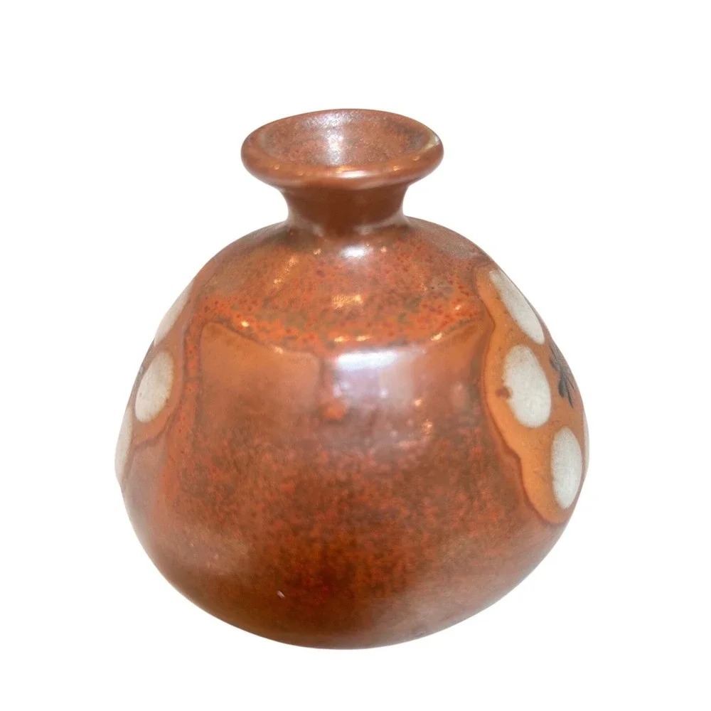 Vintage Studio Pottery Bud Vase Rust Terracotta Floral Stoneware Small 4 inch